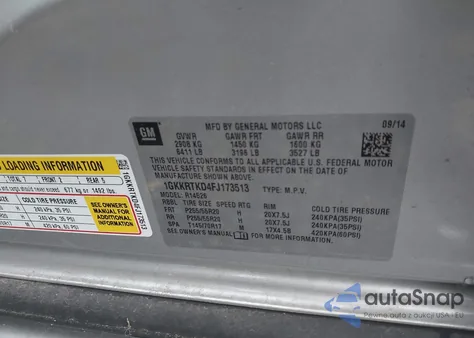 2015 GMC Acadia Denali from USA, damaged, VIN 1GKKRTKD4FJ173513